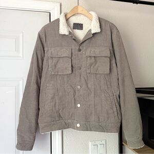 NWOT C2H4 taupe cotton corduroy shearling lined barn boxy button‎ up jacket